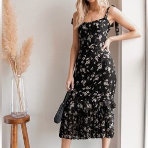 Lulus Terrace Views Black Tiered MIDI Dress